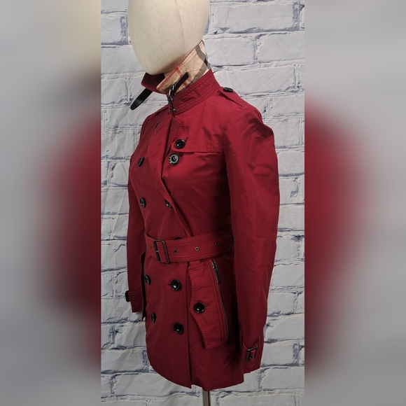 Burberry Women's Trench Coat Jacket Red Brookesby Short Length Size 2 US - Picture 5 of 16